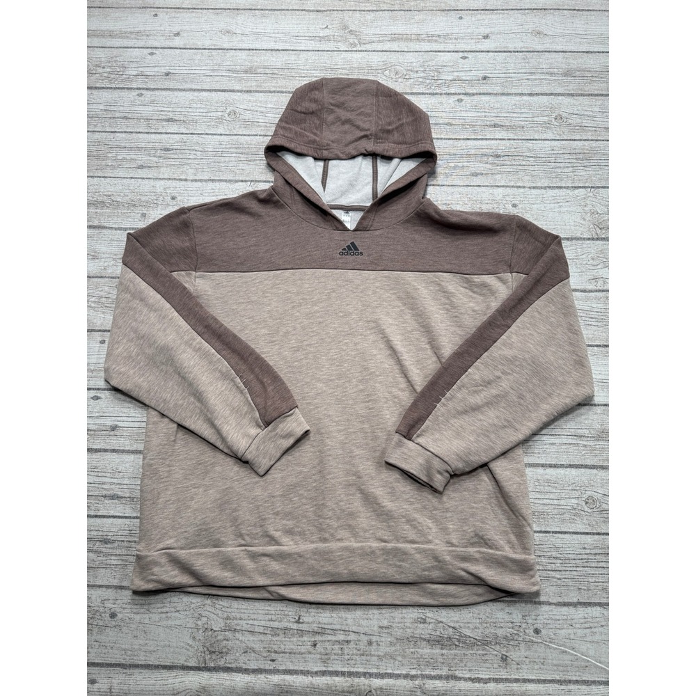 Adidas Hoodie Men's XL Brown Colorblock French Terry Pullover Athletic Varsity